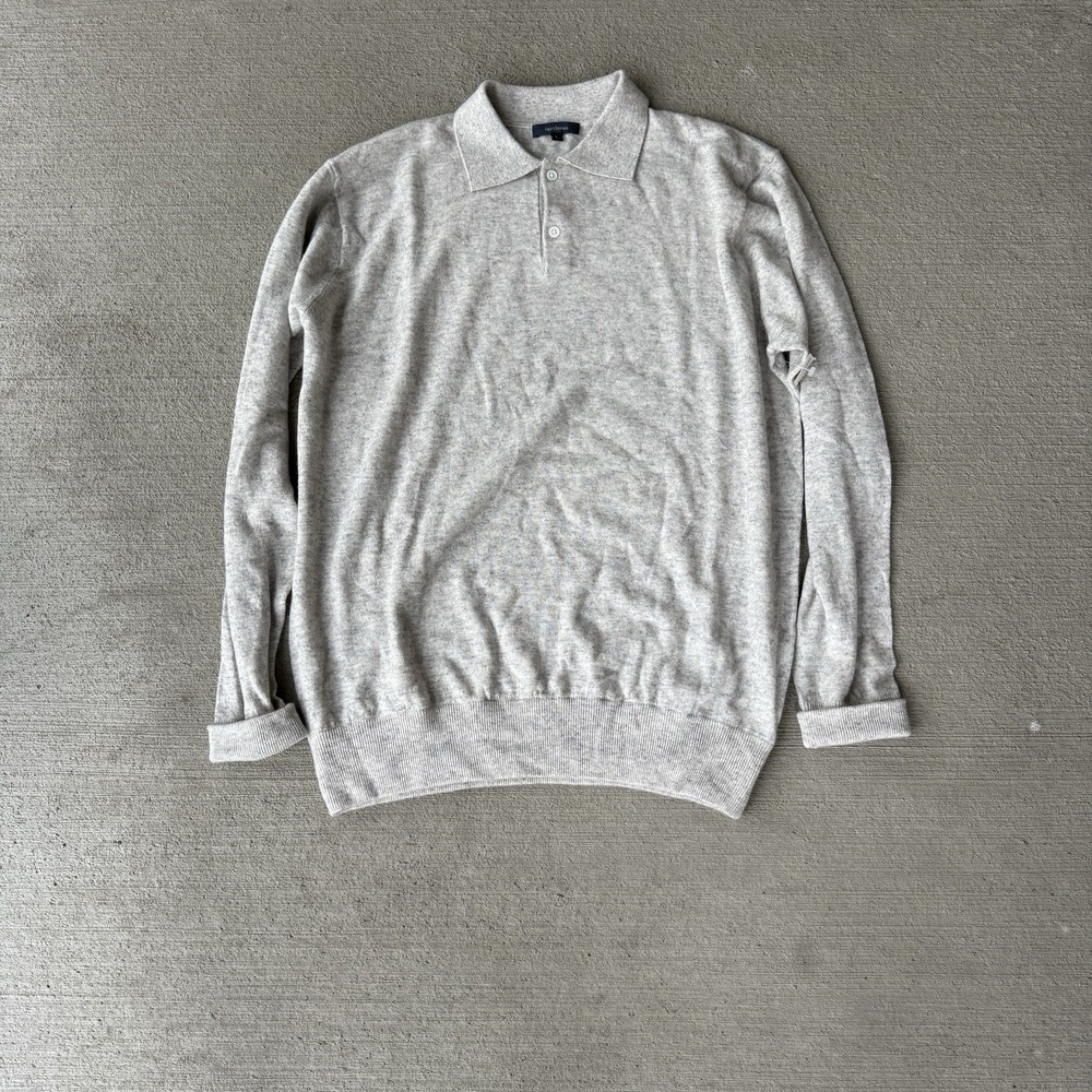 Turtleson Men's Polo Shirt Light Gray Size L Linen Wool Cashmere‎ Blend